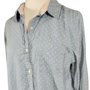 Vintage Le Tigre XL $68 Light Blue Cotton Polka Dot Button Up Shirt India Made